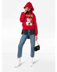 Sweat à capuche imprimé rouge Moschino