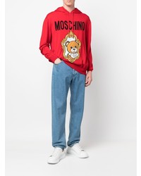 Sweat à capuche imprimé rouge Moschino