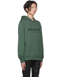 Sweat à capuche imprimé vert foncé Balmain