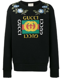 Sweat-shirt à fleurs noir Gucci