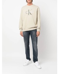 Sweat-shirt brodé beige Calvin Klein Jeans