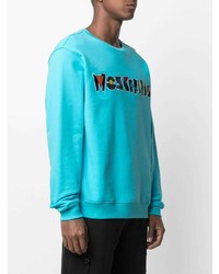 Sweat-shirt brodé turquoise Moschino