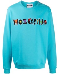 Sweat-shirt brodé turquoise Moschino