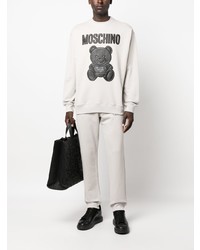 Sweat-shirt en polaire imprimé gris Moschino