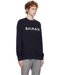 Sweat-shirt imprimé bleu marine et blanc Balmain