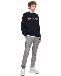 Sweat-shirt imprimé bleu marine et blanc Balmain