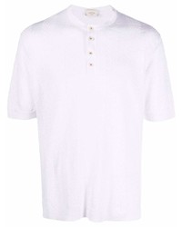 T-shirt à col boutonné à motif zigzag blanc