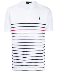 T-shirt à col boutonné à rayures horizontales blanc et bleu marine Polo Ralph Lauren
