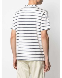 T-shirt à col boutonné à rayures horizontales blanc et bleu marine Eleventy