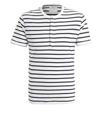T-shirt à col boutonné à rayures horizontales bleu French Connection