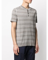 T-shirt à col boutonné à rayures horizontales gris Cruciani