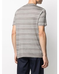 T-shirt à col boutonné à rayures horizontales gris Cruciani