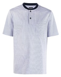 T-shirt à col boutonné à rayures verticales bleu clair