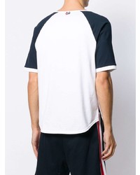 T-shirt à col boutonné blanc et bleu marine Thom Browne