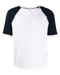 T-shirt à col boutonné blanc et bleu marine Thom Browne