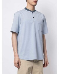 T-shirt à col boutonné bleu clair Giorgio Armani