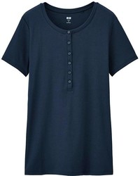 T-shirt à col boutonné bleu marine