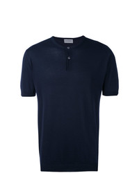 T-shirt à col boutonné bleu marine John Smedley