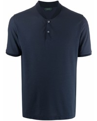 T-shirt à col boutonné bleu marine Zanone