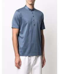T-shirt à col boutonné bleu La Fileria For D'aniello