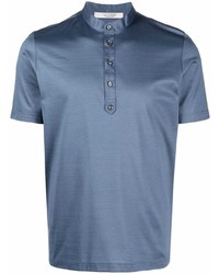 T-shirt à col boutonné bleu La Fileria For D'aniello