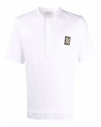 T-shirt à col boutonné brodé blanc