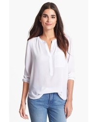 T-shirt à col boutonné en soie blanc