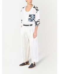 T-shirt à col boutonné imprimé blanc Dolce & Gabbana