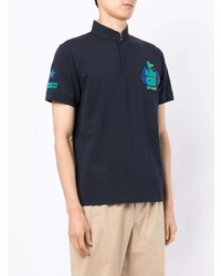 T-shirt à col boutonné imprimé bleu marine Shanghai Tang