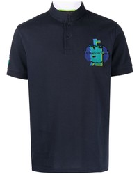 T-shirt à col boutonné imprimé bleu marine Shanghai Tang