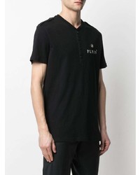 T-shirt à col boutonné imprimé noir Philipp Plein