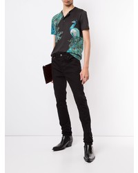 T-shirt à col boutonné imprimé noir Dolce & Gabbana