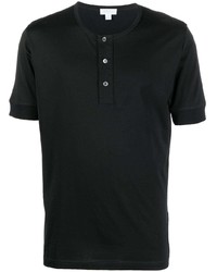 T-shirt à col boutonné noir Sunspel