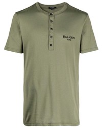 T-shirt à col boutonné olive Balmain