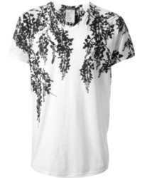T-shirt à col en v à fleurs blanc et noir Ann Demeulemeester