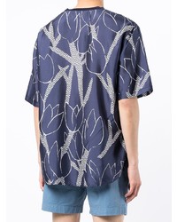 T-shirt à col en v à fleurs bleu marine Giorgio Armani