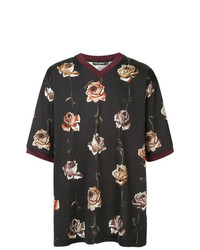 T-shirt à col en v à fleurs noir Dolce & Gabbana