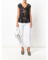 T-shirt à col en v à fleurs noir Dvf Diane Von Furstenberg