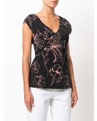T-shirt à col en v à fleurs noir Dvf Diane Von Furstenberg