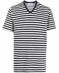 T-shirt à col en v à rayures horizontales blanc et bleu marine Orlebar Brown