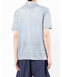 T-shirt à col en v à rayures horizontales blanc et bleu Giorgio Armani