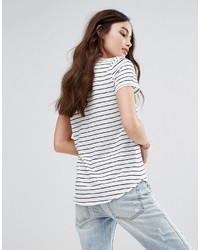 T-shirt à col en v à rayures horizontales blanc et noir Abercrombie & Fitch