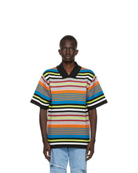 T-shirt à col en v à rayures horizontales multicolore