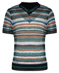 T-shirt à col en v à rayures horizontales multicolore Wales Bonner