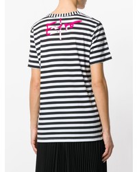 T-shirt à col en v à rayures horizontales noir et blanc Etro