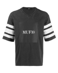 T-shirt à col en v à rayures horizontales noir Muf 10