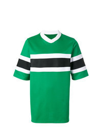 T-shirt à col en v à rayures horizontales vert