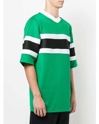 T-shirt à col en v à rayures horizontales vert AMI Alexandre Mattiussi