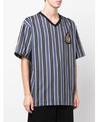 T-shirt à col en v à rayures verticales bleu marine Kenzo