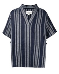 T-shirt à col en v à rayures verticales bleu marine Onefifteen